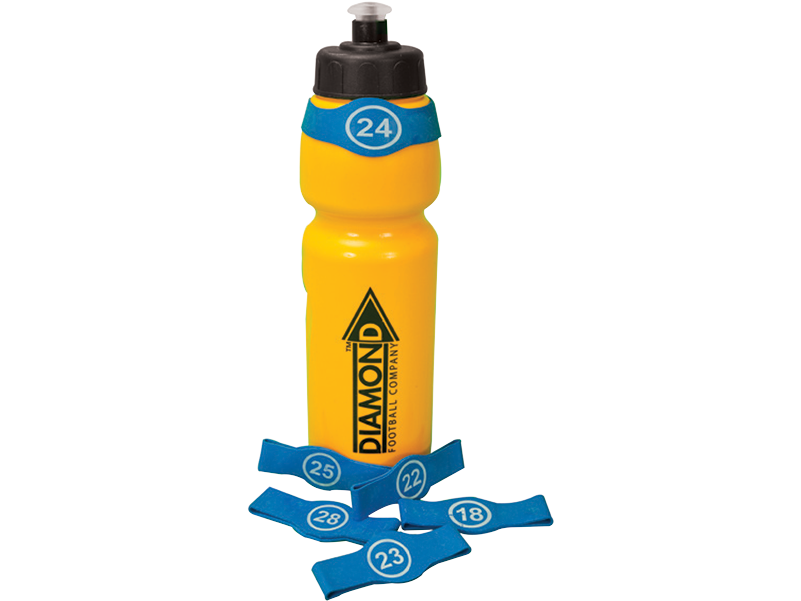Diamond water bottle tags with squad numbers